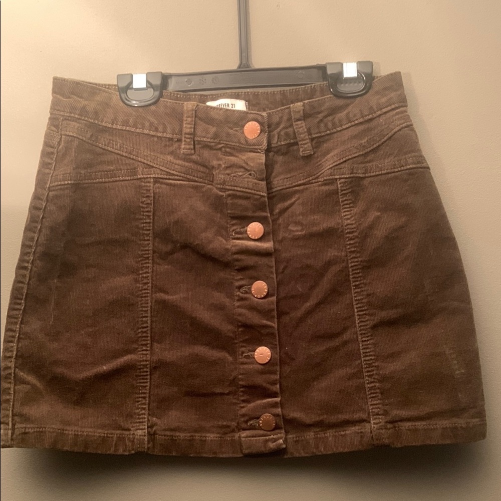 Forever 21 Button-Front Corduroy Mini Skirt - Gold Brown